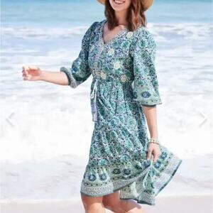 SOFT SURROUNDINGS Nerissa Floral Pattern Boho Mini Dress Size Medium Nautical